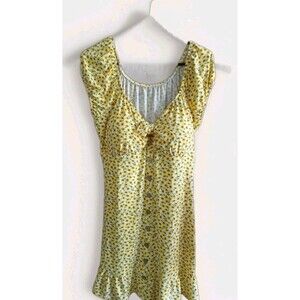 No Boundaries Sunflower Dress Xlg (15-17) Yellow Milkmaid 90s Babydoll Front Tye